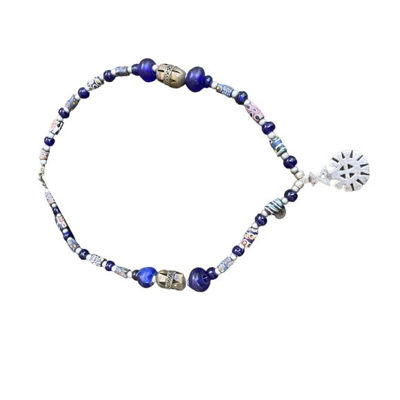 Handmade Blue Beaded Necklace with Silver Pendant Unique Artisan Jewelry Bohemia - Picture 7 of 11